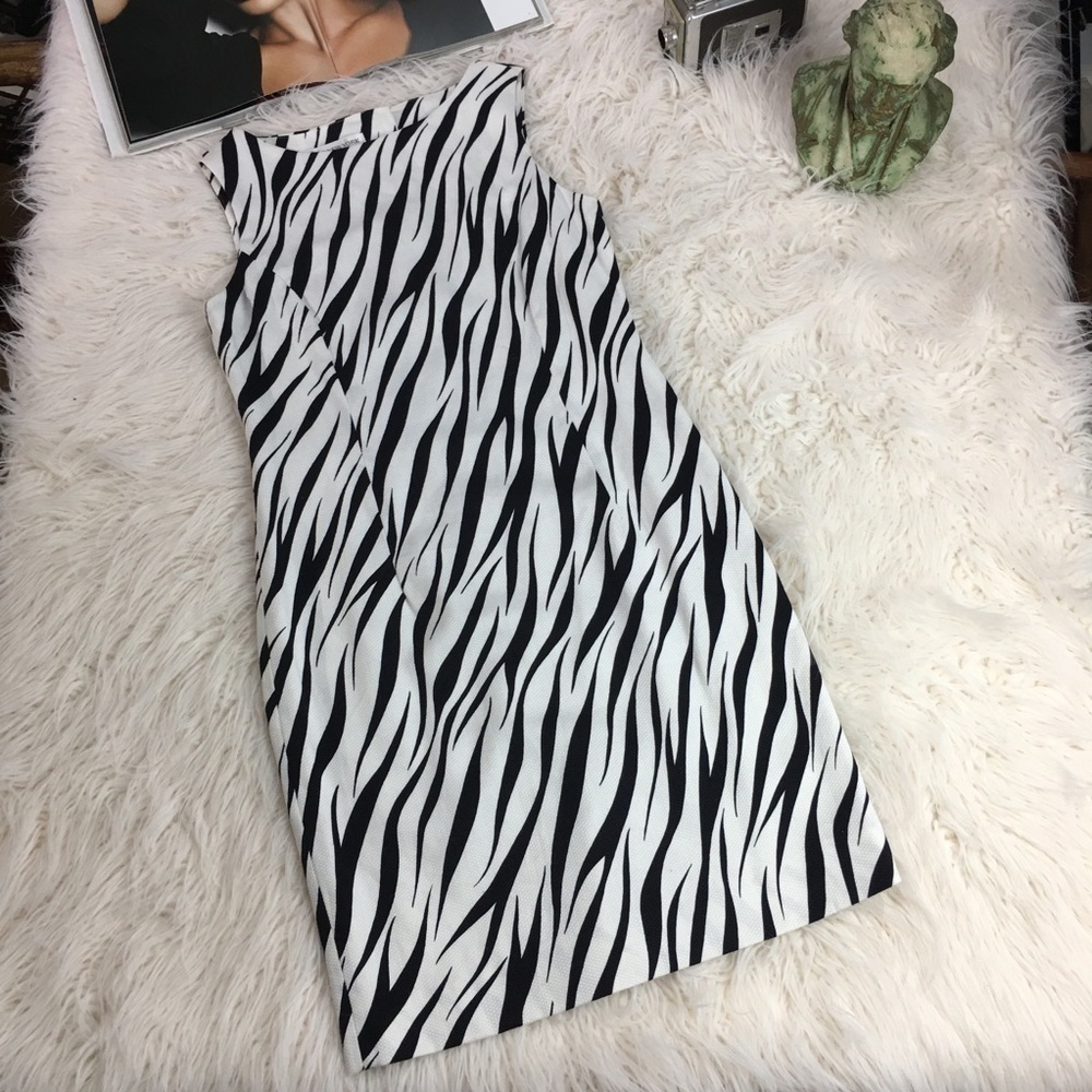 Vintage Jones New York Zebra Print Cotton Midi Dress Size 6 Made in Korea